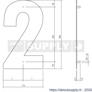 Intersteel Living 4021 huisnummer 2 XL hoogte 300 mm RVS geborsteld - S26009263 - afbeelding 2