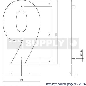 Intersteel Living 4021 huisnummer 9 XL hoogte 300 mm RVS geborsteld - S26009270 - afbeelding 2