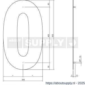 Intersteel Living 4021 huisnummer 0 XXL hoogte 500 mm RVS geborsteld - S26009271 - afbeelding 2