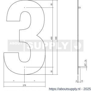 Intersteel Living 4021 huisnummer 3 XXL hoogte 500 mm RVS geborsteld - S26009274 - afbeelding 2