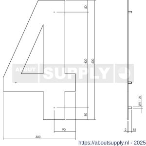 Intersteel Living 4021 huisnummer 4 XXL hoogte 500 mm RVS geborsteld - S26009275 - afbeelding 2