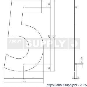 Intersteel Living 4021 huisnummer 5 XXL hoogte 500 mm RVS geborsteld - S26009276 - afbeelding 2