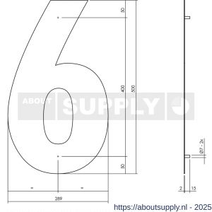 Intersteel Living 4021 huisnummer 6 XXL hoogte 500 mm RVS geborsteld - S26009277 - afbeelding 2