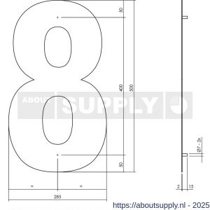 Intersteel Living 4021 huisnummer 8 XXL hoogte 500 mm RVS geborsteld - S26009279 - afbeelding 2