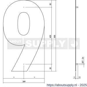 Intersteel Living 4021 huisnummer 9 XXL hoogte 500 mm RVS geborsteld - S26009280 - afbeelding 2