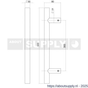 Intersteel Essentials 4327 deurgrepen per paar T-vorm 500x80x30 mm hart op hart 300 mm RVS - S26008689 - afbeelding 2