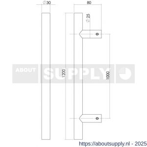 Intersteel Essentials 4327 deurgreep per stuk T-vorm 1200x80x30 mm hart op hart 1000 mm RVS - S26008698 - afbeelding 2