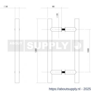 Intersteel Essentials 4327 deurgreep per paar T-vorm 1200x80x30 mm hart op hart 1000 mm RVS - S26008699 - afbeelding 2