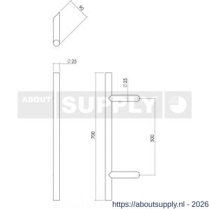 Intersteel Essentials 4328 deurgreep per stuk T-vorm schuin 700x85x25 mm hart op hart 500 mm RVS incusief bevestiging - S26006118 - afbeelding 2