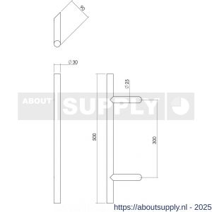 Intersteel Essentials 4329 deurgreep per stuk T-vorm schuin 500x90x30 mm hart op hart 300 mm RVS - S26006120 - afbeelding 2
