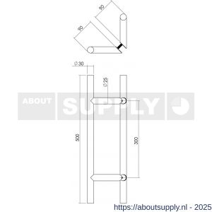 Intersteel Essentials 4329 deurgrepen per paar T-vorm schuin 500x90x30 mm hart op hart 300 mm RVS - S26006121 - afbeelding 2