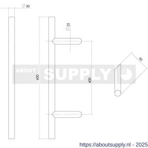 Intersteel Essentials 4329 deurgreep per stuk T-vorm schuin 600x90x30 mm hart op hart 400 mm RVS - S26008716 - afbeelding 2