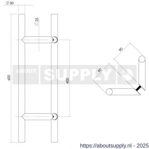 Intersteel Essentials 4329 deurgrepen per paar T-vorm schuin 600x90x30 mm hart op hart 400 mm RVS - S26008717 - afbeelding 2