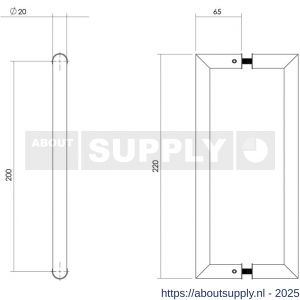Intersteel Essentials 4335 deurgrepen per paar recht-Hoek 90 graden 220x65x20 mm hart op hart 200 mm RVS met bevestiging - S26008744 - afbeelding 2