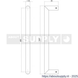 Intersteel Essentials 4339 deurgreep per stuk recht-Hoek 90 graden 630x80x30 mm hart op hart 600 mm RVS - S26008765 - afbeelding 2