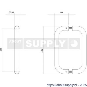 Intersteel Essentials 4340 deurgrepen per paar U-vorm 630x80x30 mm hart op hart 600 mm RVS - S26008776 - afbeelding 2