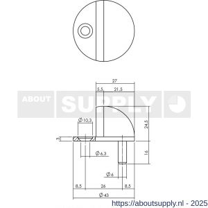 Intersteel Essentials 4420 deurstop bolrond diameter 43x25 mm vloermontage RVS - S26000986 - afbeelding 2