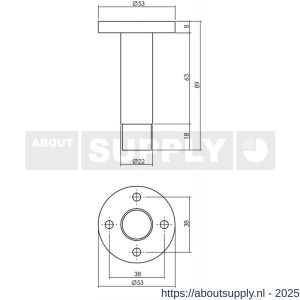 Intersteel Essentials 4421 deurstop diameter 22x89 mm op rozet diameter 53 mm wandmontage RVS - S26007394 - afbeelding 2