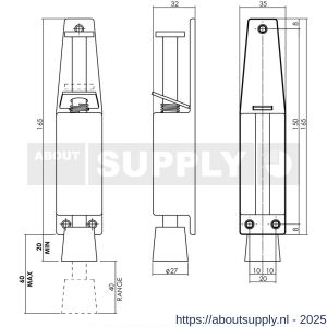 Intersteel Essentials 4440 deurvastzetter met voetrem groot 180 (225) x 36 mm RVS - S26007237 - afbeelding 2