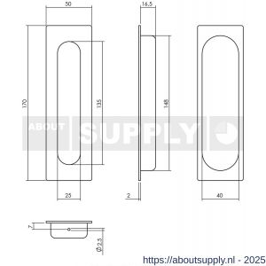 Intersteel Essentials 4476 schuifdeurkom rechthoekig 170x50 mm verdekt RVS - S26006162 - afbeelding 2
