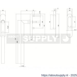 Intersteel 4500 hef-schuifdeurbeslag Draaigreep hoek 90 graden profielcilindergat 69 mm en schuifdeurkom RVS geborsteld - S26003875 - afbeelding 2
