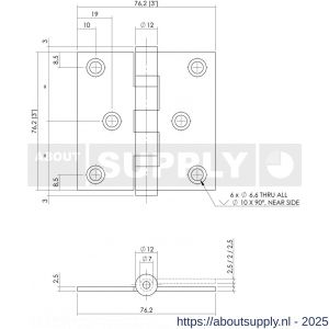 Intersteel Essentials 4625 kogellagerscharnier recht 3 inch 76x76x2.5 mm RVS - S26000009 - afbeelding 2