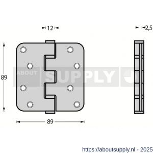 Intersteel Essentials 4625 kogellagerscharnier afgerond 3.5 inch 89x89x2.5 mm RVS CE EN 1935:2002 zonder schroeven besteleenheid 10 stuks - S26007203 - afbeelding 2