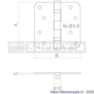Intersteel Essentials 4625 kogellagerscharnier afgerond 4 inch 102x102x3 mm RVS - S26007204 - afbeelding 2