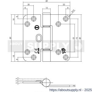 Intersteel Living 4625 glijlagerscharnier afgerond 89x89x3 DIN links-rechts CE (EN1935: 2002) RVS geborsteld zonder schroeven - S26009282 - afbeelding 2