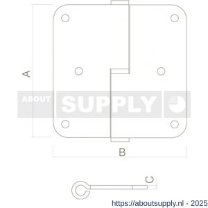 Intersteel Essentials 4626 paumelles DIN rechts afgerond 3,5x3,5 inch 89x89x2.5 mm RVS - S26000046 - afbeelding 2