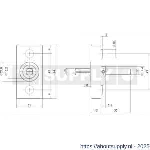 Intersteel 6050 basisplaat rechthoekig voor raamkruk hals diameter 16 mm insteeklengte stift 7x35 mm RVS - S26008797 - afbeelding 2