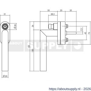 Intersteel Essentials 6156 SKG** afsluitbare raamkruk Hoek 90 graden op vlakke ovaal onderplaat met stift 7x35 mm RVS - S26006180 - afbeelding 2