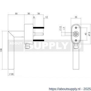 Intersteel Essentials 6156 SKG*** afsluitbare raamkruk hoek 90 graden op ovale behuizing stift 7x35 mm RVS - S26007724 - afbeelding 2