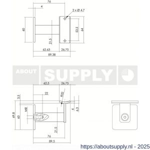 Intersteel Living 7300 leuninghouder zwaar vierkant hol zadel RVS - S26007788 - afbeelding 2