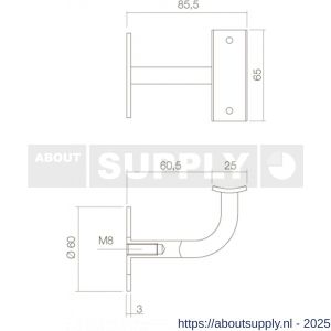 Intersteel Essentials 7300 leuninghouder gebogen vierkant hol RVS - S26003974 - afbeelding 2