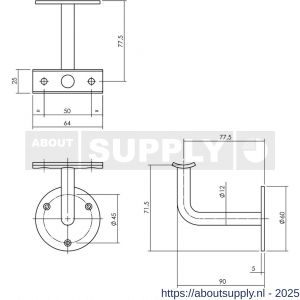 Intersteel Essentials 7300 leuninghouder gebogen opschroevend hol zadel RVS - S26003972 - afbeelding 2