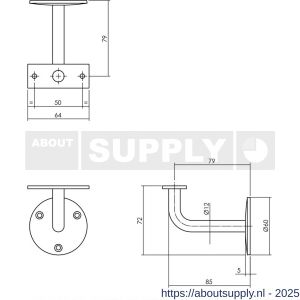 Intersteel Essentials 7300 leuninghouder gebogen opschroevend vlak zadel RVS - S26003973 - afbeelding 2