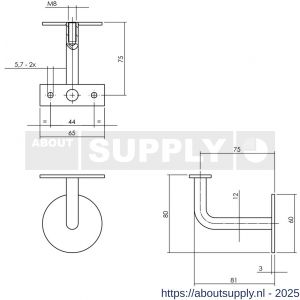 Intersteel Essentials 7300 leuninghouder gebogen vlak zadel RVS M8 - S26008807 - afbeelding 2