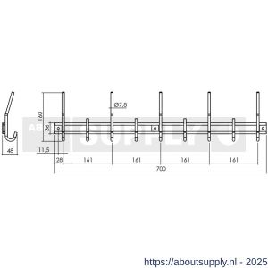 Intersteel Essentials 7380 garderobe rek 700x160 mm met 9 haken RVS - S26006188 - afbeelding 2