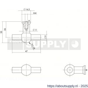 Intersteel Living 8510 meubelknop T-vorm 18 mm recht RVS geborsteld - S26007865 - afbeelding 2