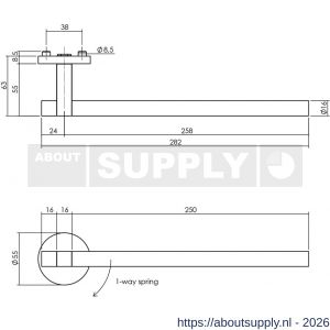 Intersteel 0719 deurkruk gatdeel rechts Shiraat by Grand en Johnson op rozet met schroefgaten diameter 55x8 mm PVD koper mat - S26011307 - afbeelding 2