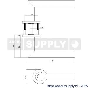 Intersteel 1021 deurkruk gatdeel rechts Q 01 op rozet verdekt diameter 52x6 mm PVD brons - S26011281 - afbeelding 2