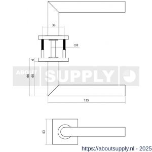 Intersteel 1034 deurkruk gatdeel rechts Q 04 op rozet verdekt 53x53x6 mm PVD brons - S26011252 - afbeelding 2
