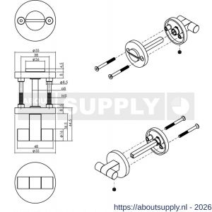 Intersteel 3175 WC-sluiting éénzijdig verdekt diameter 55x8 mm met stift 8x8 mm knop op verdekte rozet PVD koper mat - S26011397 - afbeelding 2