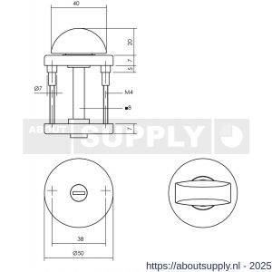 Intersteel Living 3090 WC-sluiting verdekt diameter 50x7 mm met nokken en stift 8x8 mm aluminium F1 - S26002651 - afbeelding 2