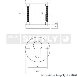 Intersteel Living 3090 cilinderrozetten verdekt diameter 50x7 mm met nokken aluminium F1 - S26011138 - afbeelding 2