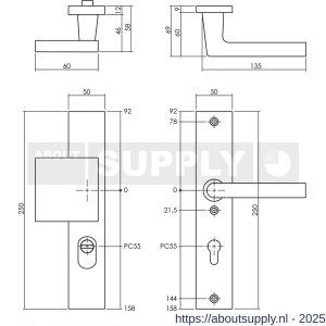 Intersteel Living 3794 SKG3 veiligheidsbeslag rechthoekig 250x50 mm greep-kruk Jura met veerconstructie profielcilindergat 55 mm met kerntrekbeveiliging aluminium F1 - S26009692 - afbeelding 2