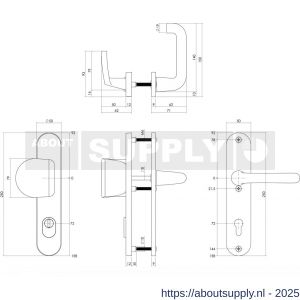 Intersteel Living 3796 SKG3 veiligheidsbeslag ovaal 250x50 mm greep-kruk Rond met veerconstructie profielcilindergat 72 mm met kerntrekbeveiliging aluminium F1 - S26008847 - afbeelding 2