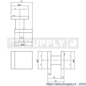 Intersteel Living 3929 voordeurknop vierkant 59x59 mm verkropt op achterplaat 60x60 mm éénzijdige montage aluminium F1 - S26010049 - afbeelding 2