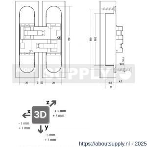 Intersteel Exclusives 4626 scharnier zamak 130x30 3D verstelbaar binnenwerk verzinkt-vernikkelde afdekkappen - S26008874 - afbeelding 2